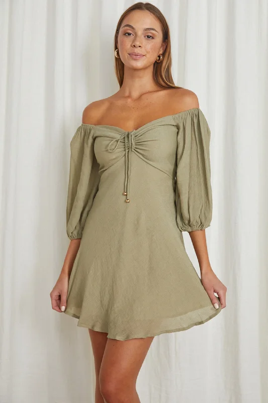 Long - Sleeve Women Dress in Velvet for a Luxurious Winter LookAvaline Drawstring Bust Mini Dress Olive Long - Sleeve Women Dress in Velvet for a Luxurious Winter LookAvaline Drawstring Bust Mini Dress Olive