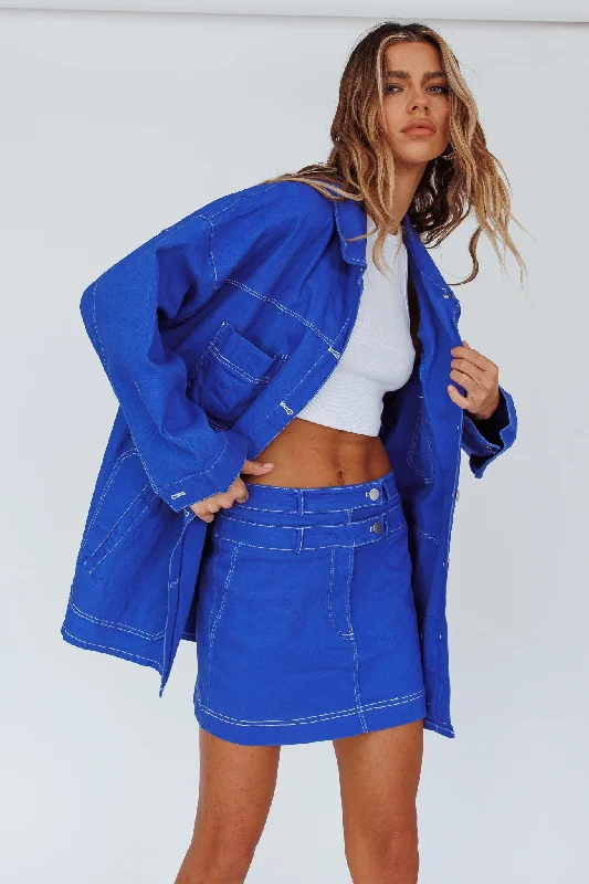Mermaid - Style Women Dress with a Fitted Silhouette for Special OccasionsBack Row Oversized Pocket Jacket Blue Mermaid - Style Women Dress with a Fitted Silhouette for Special OccasionsBack Row Oversized Pocket Jacket Blue