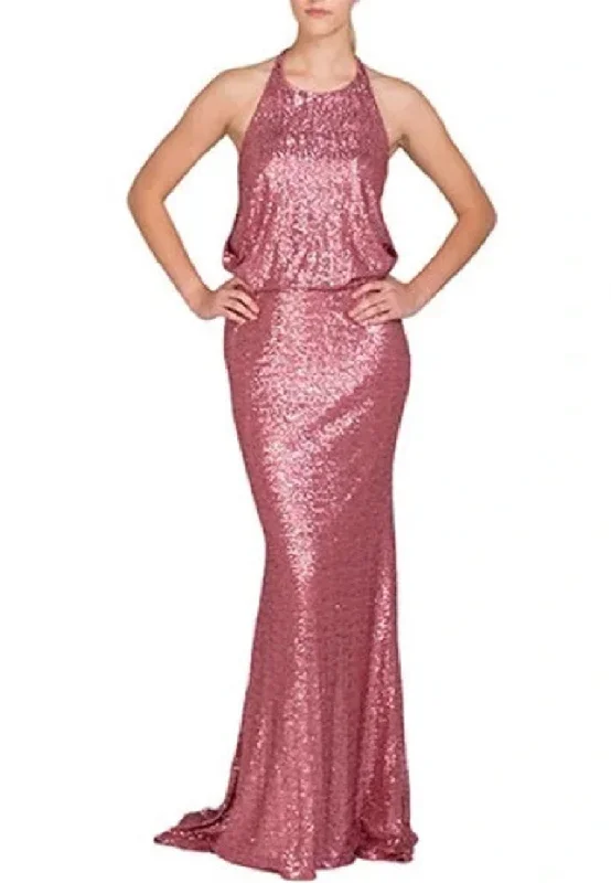 Sleeveless Women Dress in Bright Colors for Summer PartiesPink Halter Neck Maria Sequins Gown