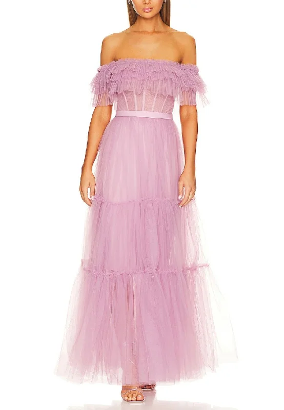 Shift Women Dress with a Simple and Classic Design for Everyday WearPink Off Shoulder Tiered Gown