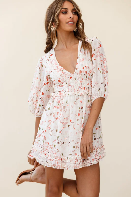 Long - Sleeve Women Dress in Velvet for a Luxurious Winter LookBorn Free Shirring Detail Frill Trim Dress Pink Multi