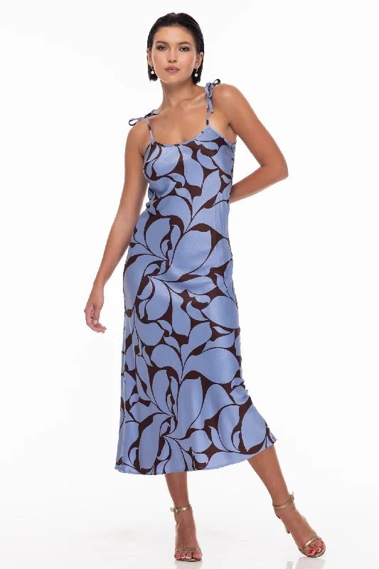 Shift Women Dress with a Simple and Classic Design for Everyday WearBow Coco Blue Floral Print Bias Strappy Midi Dress Shift Women Dress with a Simple and Classic Design for Everyday WearBow Coco Blue Floral Print Bias Strappy Midi Dress