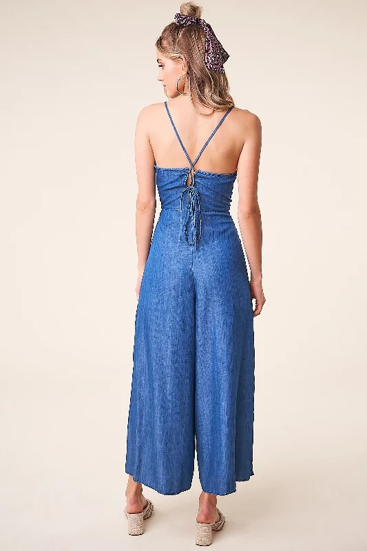 Women jumpsuits with geometric prints for a modern and contemporary aestheticCatamaran Denim Wide Leg Jumpsuit