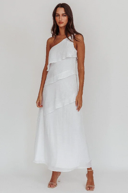 Sheath Women Dress with a Tailored Fit for a Professional LookDelwyn One-Shoulder Maxi Dress White