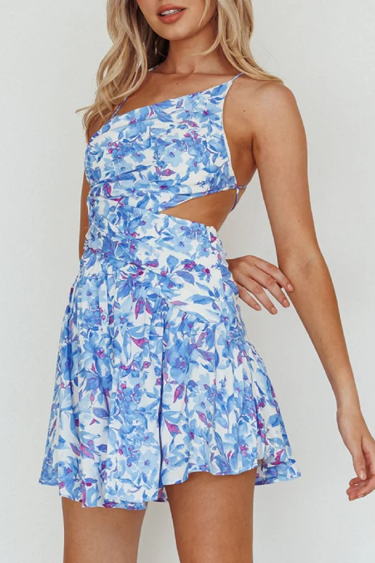 Off - the - Shoulder Women Dress for a Romantic and Feminine LookDestination Open Back Mini Dress Floral Blue