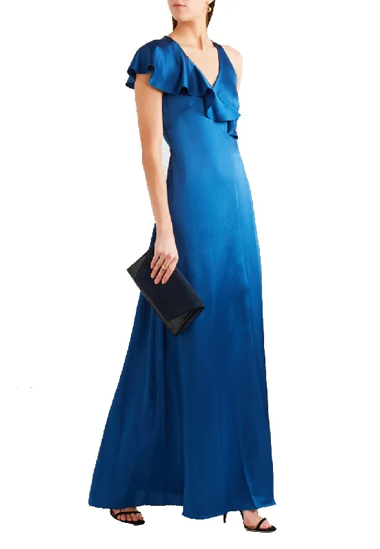 Long - Sleeve Women Dress in Velvet for a Luxurious Winter LookRoyal Blue Ruffled Satin Wrap Maxi Dress
