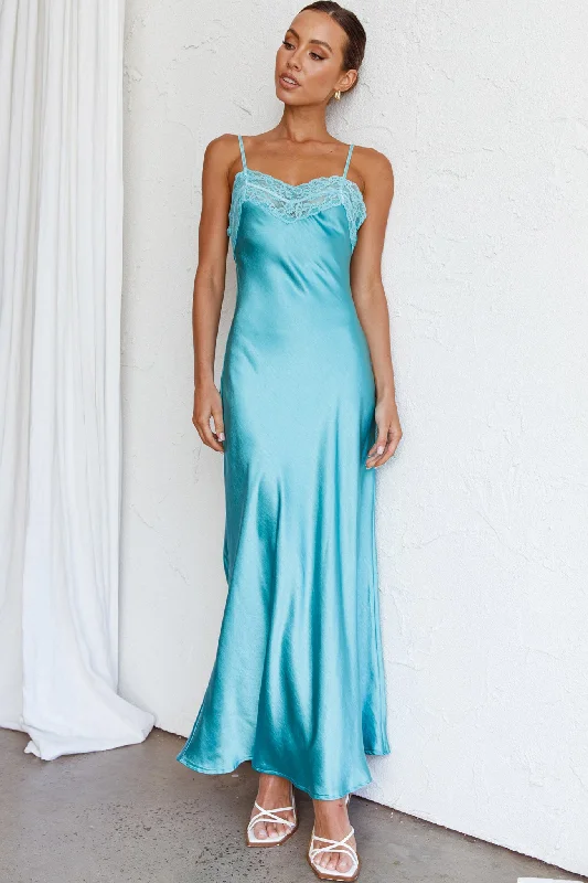 Strapless Women Dress with a Built - in Bra for Comfort and SupportEast Coast Lace Bust Midi Dress Aqua Blue
