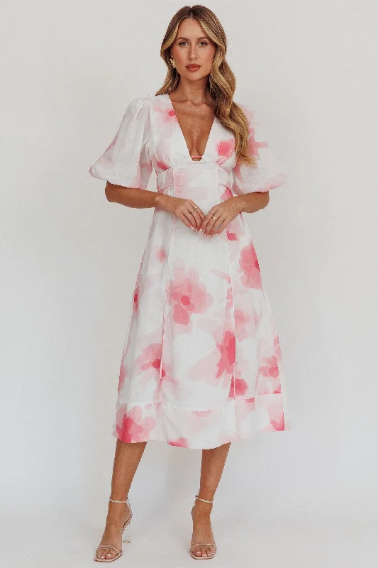 Maxi Women Dress with Floral Print for a Bohemian VibeElias Puff Sleeve Midi Dress Blush