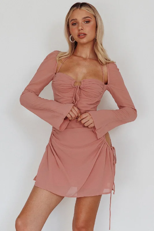 Sleeveless Women Dress in Bright Colors for Summer PartiesEtta Drawstring Long Sleeve Mini Dress Blush