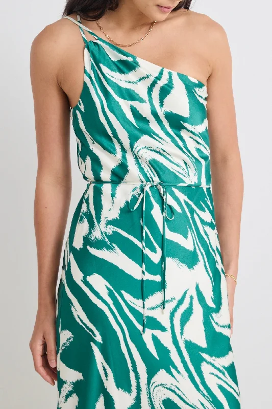 Maxi Women Dress with Floral Print for a Bohemian VibeFame Green Zebra Satin One Shoulder Bias Slip Dress