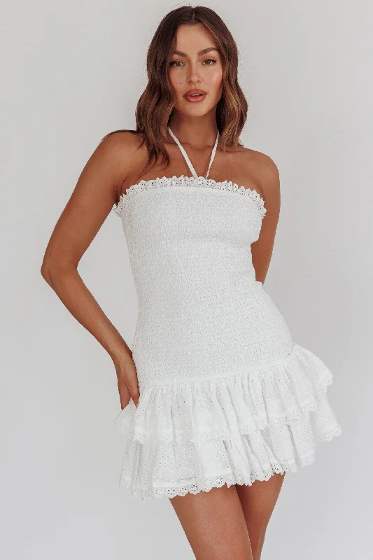 Pleated Women Dress with a Timeless and Elegant TextureFranni Shirred Drop Waist Mini Dress White