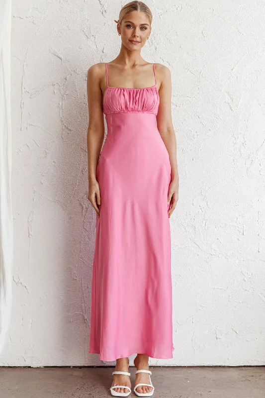 Wrap - Style Women Dress with Adjustable Fit for All Body TypesFrom Above V-Back Midi Dress Hot Pink