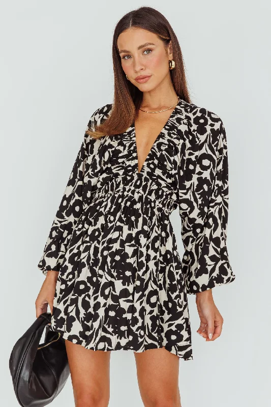 Ball Gown Women Dress with a Full Skirt for a Princess - like LookGoing Your Way Long Sleeve Mini Dress Floral Black