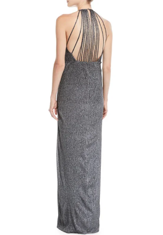 Halter Neck Women Dress to Show Off the Shoulders and NecklineSilver Strappy Back Shimmer Gown