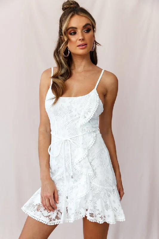 Lace - Embellished Women Dress for an Elegant and Sophisticated AppearanceHart Cami Strap Ruffle Mini Dress Lace White