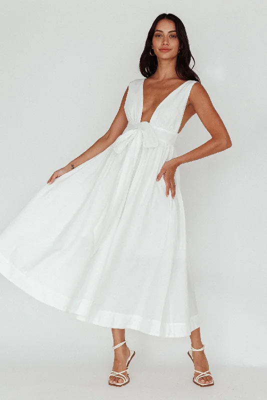 Pleated Women Dress with a Timeless and Elegant TextureIndira Tied Bust Midi Dress Off White Pleated Women Dress with a Timeless and Elegant TextureIndira Tied Bust Midi Dress Off White