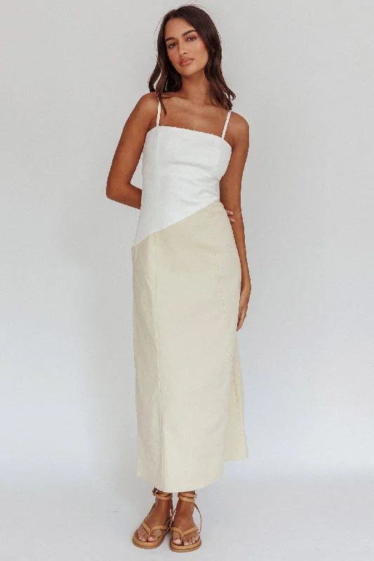 Maxi Women Dress with Floral Print for a Bohemian VibeIrelia Contrast Maxi Dress White