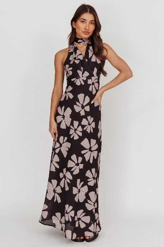 Ball Gown Women Dress with a Full Skirt for a Princess - like LookItalia Azure Halterneck Floral Maxi Dress Black