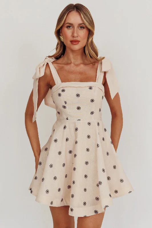Pleated Women Dress with a Timeless and Elegant TextureJeanie Tied Shoulder Mini Dress Oat