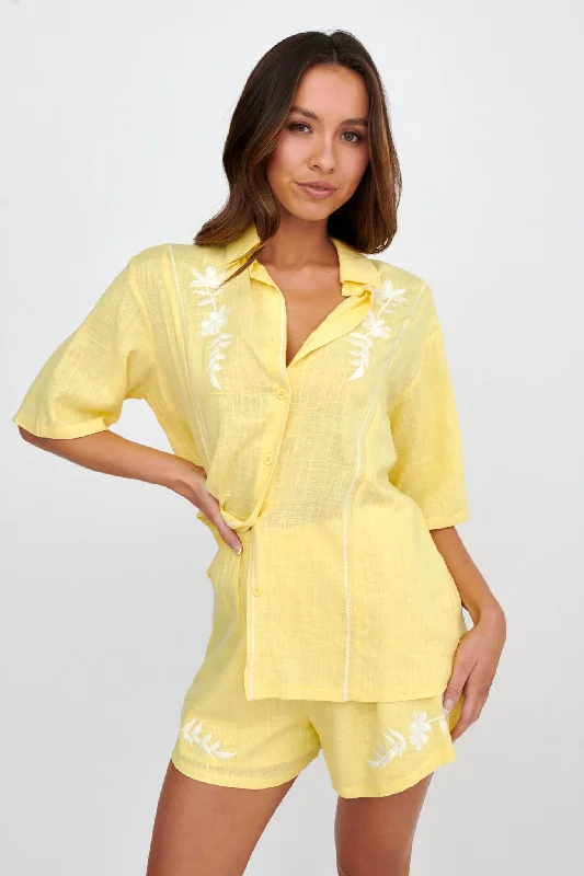 Plus Size Women Dress with a Flattering A - Line Cut for Comfort and StyleJeni Embroidered Detail Shirt Yellow Plus Size Women Dress with a Flattering A - Line Cut for Comfort and StyleJeni Embroidered Detail Shirt Yellow