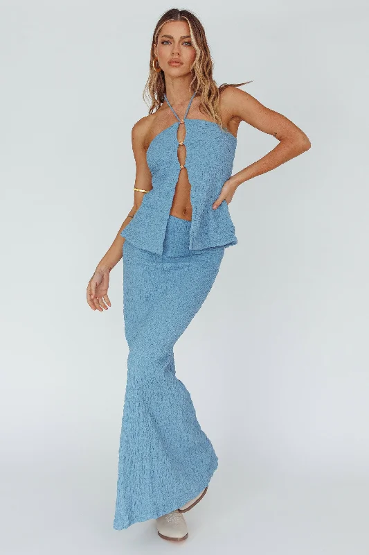 Wrap - Style Women Dress with Adjustable Fit for All Body TypesKalei Textured Midi Skirt Blue