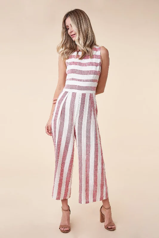 Women jumpsuits with a V - neck for a flattering and elongating effectLany Striped Wide Leg Jumpsuit
