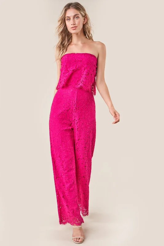 Women jumpsuits with one - shoulder tops for a stylish and asymmetric lookLust For Love Strapless Lace Jumpsuit