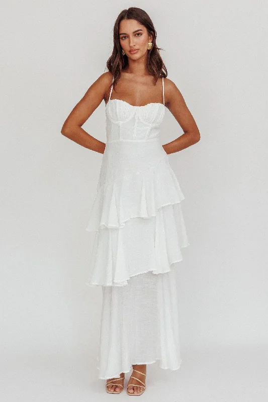 Little Black Women Dress with Sequins for a Glamorous Night OutMadrid Tiered Ruffle Maxi Dress White