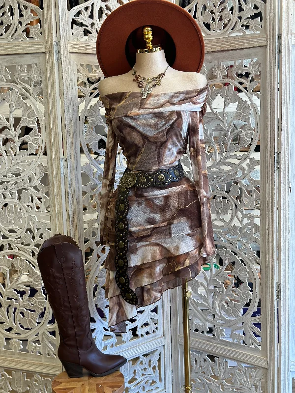 Sleeveless Women Dress in Bright Colors for Summer PartiesMarble Print Off Shoulder Mini Dress- Stretchy, Estira Sleeveless Women Dress in Bright Colors for Summer PartiesMarble Print Off Shoulder Mini Dress- Stretchy, Estira