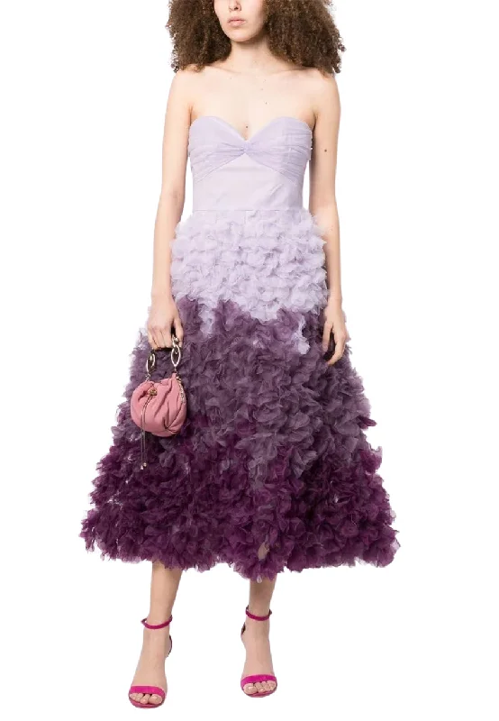 Strapless Women Dress with a Built - in Bra for Comfort and SupportPurple Strapless Ombré Tulle Gown