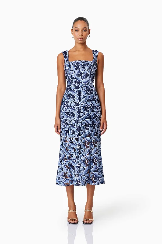 Empire Waist Women Dress to Accentuate the Bust and Conceal the WaistMila Cocktail Midi Dress In Blue Empire Waist Women Dress to Accentuate the Bust and Conceal the WaistMila Cocktail Midi Dress In Blue