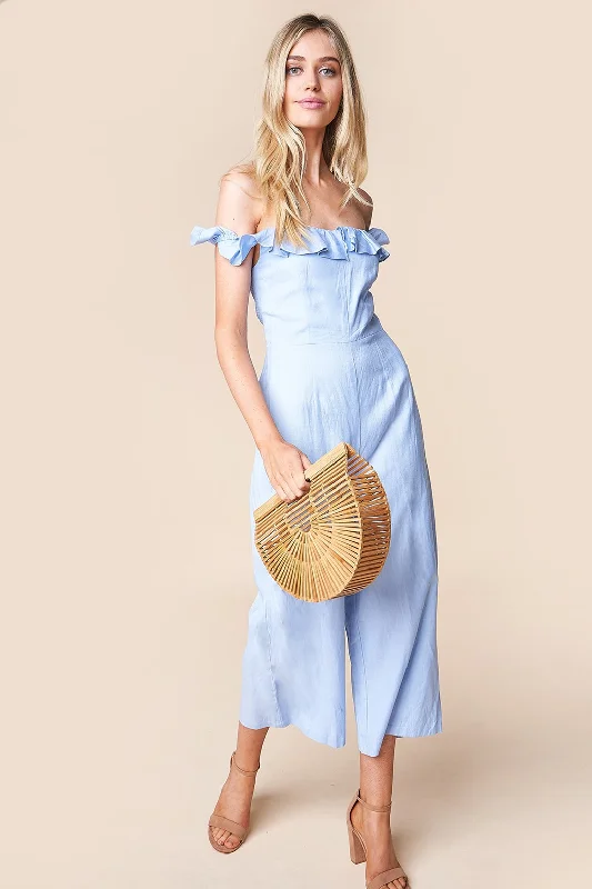 Women jumpsuits with mesh panels for a sexy and trendy appearanceNever Been Kissed Ruffle Trim Jumpsuit