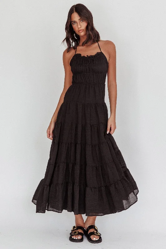 Halter Neck Women Dress to Show Off the Shoulders and NecklineOn A High Open Back Maxi Dress Black