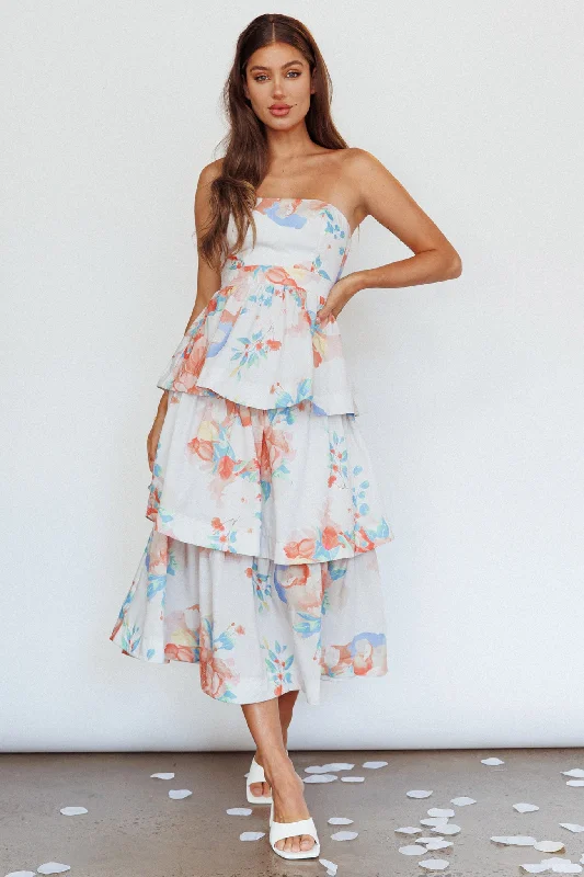 Backless Women Dress for a Sexy and Alluring Look at Evening EventsOutshine Strapless Tiered Midi Dress Floral Peach
