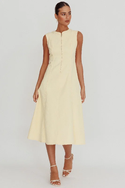 Lace - Embellished Women Dress for an Elegant and Sophisticated AppearancePassionate Flame Sleeveless A-line Midi Dress Beige