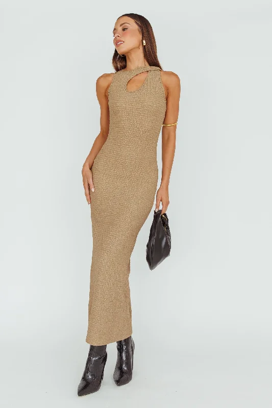 Off - the - Shoulder Women Dress for a Romantic and Feminine LookPlaya Hermosa Keyhole Midi Dress Latte
