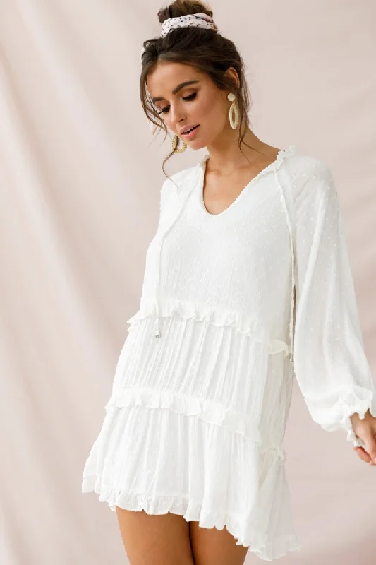 Sheath Women Dress with a Tailored Fit for a Professional LookPollyanna Tiered Swing Dress White Sheath Women Dress with a Tailored Fit for a Professional LookPollyanna Tiered Swing Dress White