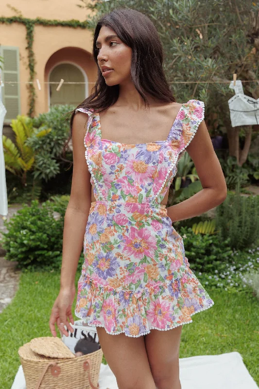 Ruffled Women Dress with Multiple Layers for a Playful and Girly StylePorcia Tied Back Frill Dress White Multi Ruffled Women Dress with Multiple Layers for a Playful and Girly StylePorcia Tied Back Frill Dress White Multi