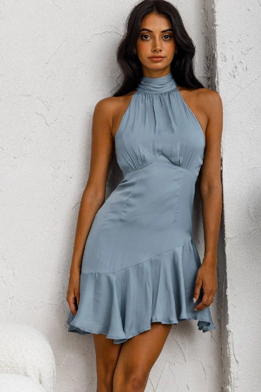 Sheath Women Dress with a Tailored Fit for a Professional LookPromises Halterneck Fluted Hem Dress Forest Blue