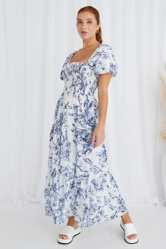 Little Black Women Dress with Sequins for a Glamorous Night OutRaven Blue Porcelain Print Puff Sleeve Tiered Maxi Dress