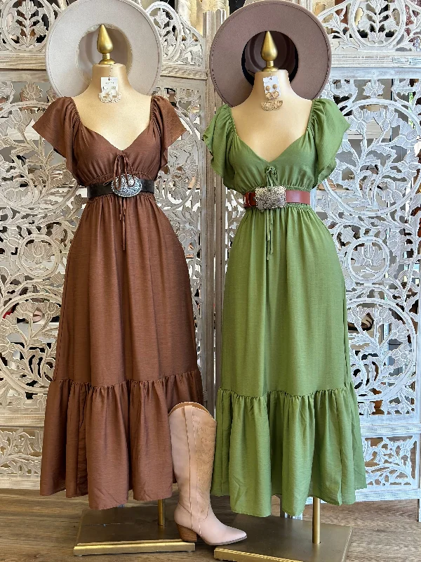 Mermaid - Style Women Dress with a Fitted Silhouette for Special OccasionsRibbon Ruffle Sleeve Maxi Dress- Stretchy