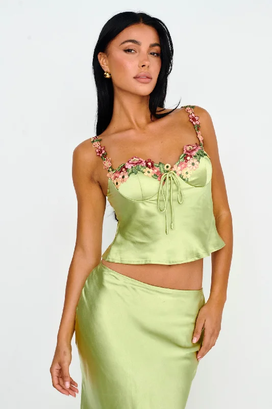 Backless Women Dress for a Sexy and Alluring Look at Evening EventsRose Garden Floral Applique Cami Top Lime Backless Women Dress for a Sexy and Alluring Look at Evening EventsRose Garden Floral Applique Cami Top Lime