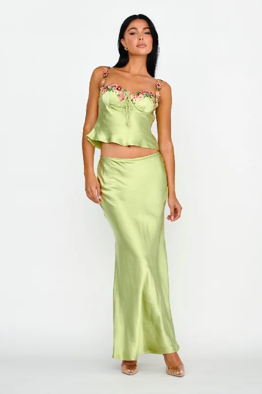 Sheath Women Dress with a Tailored Fit for a Professional LookRose Garden Satin Maxi Skirt Lime Sheath Women Dress with a Tailored Fit for a Professional LookRose Garden Satin Maxi Skirt Lime