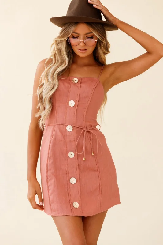 Sleeveless Women Dress in Bright Colors for Summer PartiesSacramento Faux Placket Button Detail Dress Rose