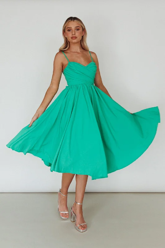 Sleeveless Women Dress in Bright Colors for Summer PartiesSalome Tied Back Knee Length Dress Green