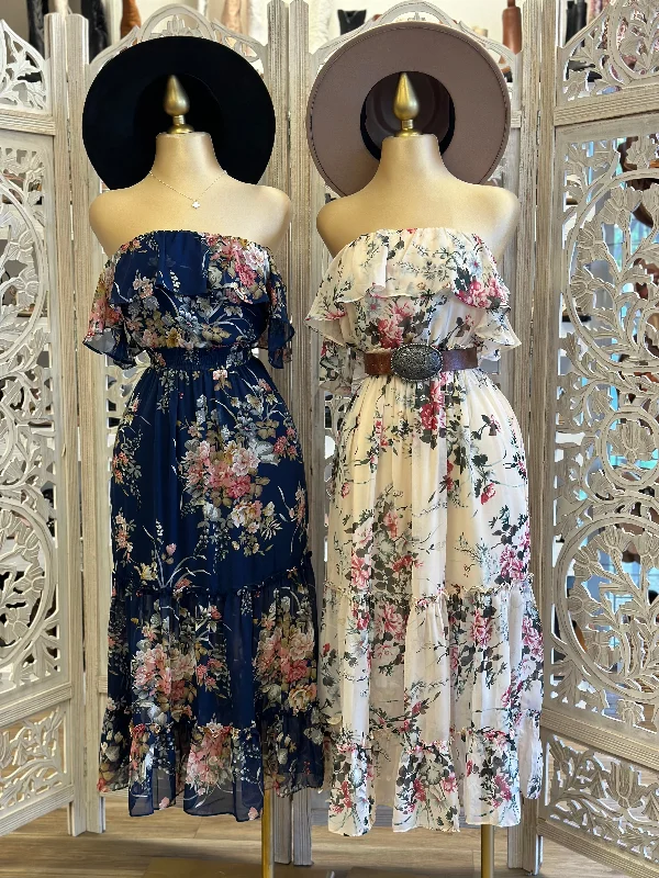 Sheath Women Dress with a Tailored Fit for a Professional LookStrapless Ruffle Floral Dress- Stretchy