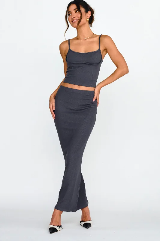 Mermaid - Style Women Dress with a Fitted Silhouette for Special OccasionsStrike A Pose Ribbed Maxi Skirt Charcoal Mermaid - Style Women Dress with a Fitted Silhouette for Special OccasionsStrike A Pose Ribbed Maxi Skirt Charcoal
