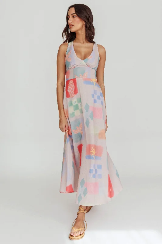 Sleeveless Women Dress in Bright Colors for Summer PartiesSweethearts A-Line Print Maxi Dress Multi Sleeveless Women Dress in Bright Colors for Summer PartiesSweethearts A-Line Print Maxi Dress Multi