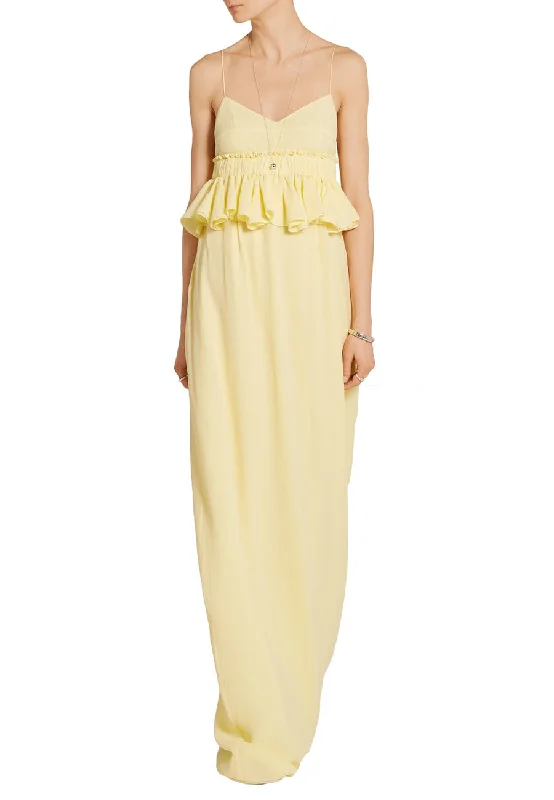 Strapless Women Dress with a Built - in Bra for Comfort and SupportYellow Silk Georgette Peplum Gown Strapless Women Dress with a Built - in Bra for Comfort and SupportYellow Silk Georgette Peplum Gown