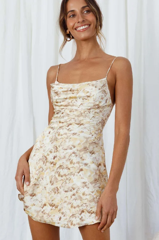 Lace - Embellished Women Dress for an Elegant and Sophisticated AppearanceWell Versed Pleated Mini Dress Watercolor Mottle Print Yellow
